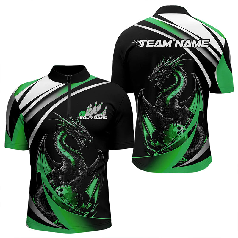 Custom Black And Green Dragon Bowling Jerseys, Dragon Bowling Team Quarter-Zip Shirts For Men IPHW8652