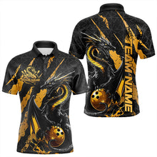 Load image into Gallery viewer, Custom Black And Gold Dragon Bowling Team Polo Shirts For Men, Dragon Bowling Jerseys IPHW8923