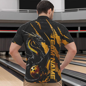 Custom Black And Gold Dragon Bowling Team Quarter-Zip Shirts For Men, Dragon Bowling Jerseys IPHW8923