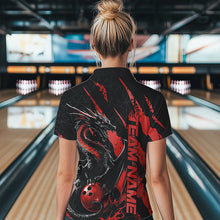 Load image into Gallery viewer, Custom Black And Red Dragon Bowling Team Polo Shirts For Women, Dragon Bowling Jerseys IPHW8924