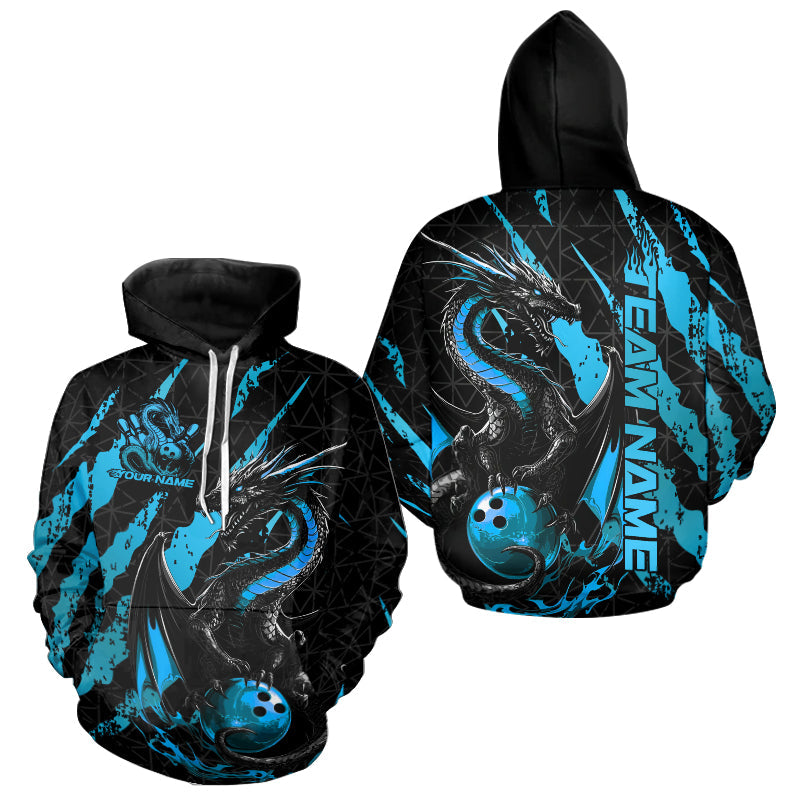 Custom Black And Blue Dragon Bowling Team Hoodie Shirts For Men And Women, Dragon Bowling Jerseys IPHW8925