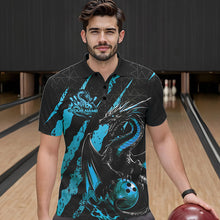 Load image into Gallery viewer, Custom Black And Blue Dragon Bowling Team Polo Shirts For Men, Dragon Bowling Jerseys IPHW8925