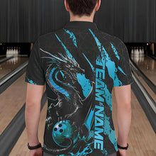 Load image into Gallery viewer, Custom Black And Blue Dragon Bowling Team Polo Shirts For Men, Dragon Bowling Jerseys IPHW8925