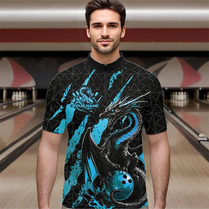 Custom Black And Blue Dragon Bowling Team Quarter-Zip Shirts For Men, Dragon Bowling Jerseys IPHW8925