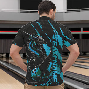 Custom Black And Blue Dragon Bowling Team Quarter-Zip Shirts For Men, Dragon Bowling Jerseys IPHW8925