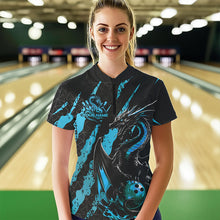 Load image into Gallery viewer, Custom Black And Blue Dragon Bowling Team Womens Quarter-Zip Shirts, Dragon Bowling Jerseys IPHW8925