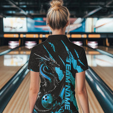 Load image into Gallery viewer, Custom Black And Blue Dragon Bowling Team Womens Quarter-Zip Shirts, Dragon Bowling Jerseys IPHW8925