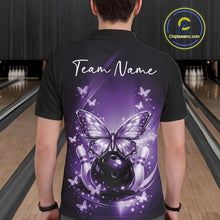 Load image into Gallery viewer, Custom Purple Butterfly Bowling Men Polo Shirt, Bowling Tournament Team Shirt IPHW11033