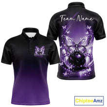 Load image into Gallery viewer, Custom Purple Butterfly Bowling Men Polo Shirt, Bowling Tournament Team Shirt IPHW11033