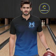 Load image into Gallery viewer, Custom Blue Butterfly Bowling Men Polo Shirt, Bowling Tournament Team Shirt IPHW11034