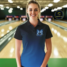 Load image into Gallery viewer, Custom Blue Butterfly Bowling Women Polo Shirt, Bowling Tournament Team Shirt IPHW11034