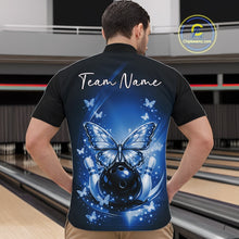 Load image into Gallery viewer, Custom Blue Butterfly Bowling Men Quarter-Zip Shirt, Bowling Tournament Team Shirt IPHW11034