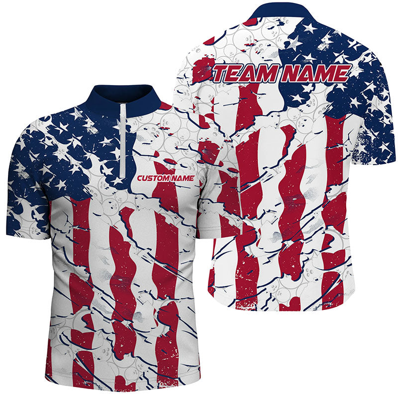 Bowling Ball Pattern American Flag Custom Unisex Bowling Team Shirts, Patriotic Bowling Jerseys IPHW6493