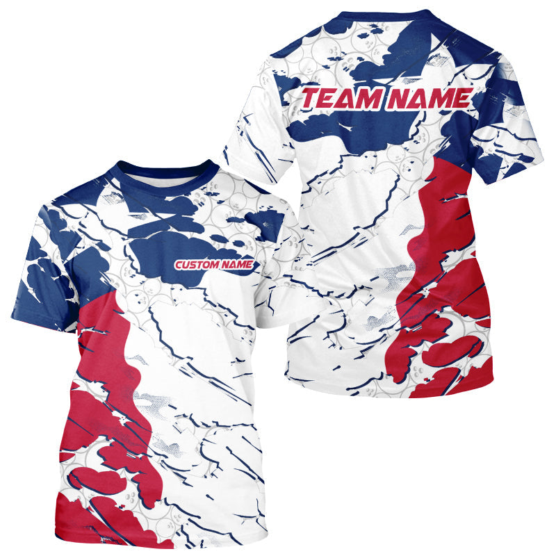 Bowling Ball Pattern Texas Flag Custom Bowling Men T-Shirts Shirts, Patriotic Bowling Jerseys IPHW6494
