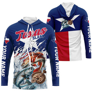 Redfish Trout Flounder Texas Slam Custom Long Sleeve Fishing Shirts, Texas Flag Fishing Shirts IPHW7004