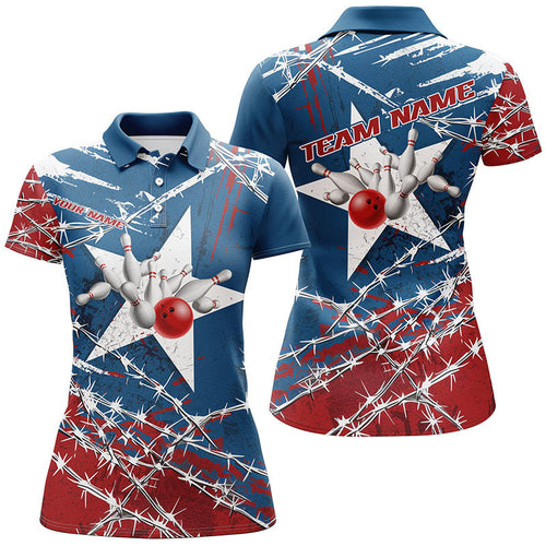 Custom Texas Ladies Bowling Shirt, Barbed Wire Texas Star Bowling Team Shirt Bowler Outfit  IPHW7549