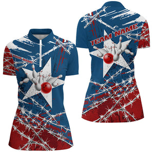 Custom Texas Ladies Bowling Shirt, Barbed Wire Texas Star Bowling Team Shirt Bowler Outfit  IPHW7549