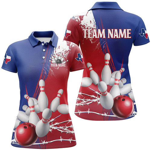 Custom Texas Ladies Bowling Shirt, Barbed Wire Texas Flag Bowling Team Shirt Bowler Outfit  IPHW7550