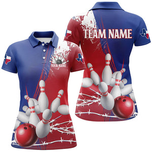 Custom Texas Ladies Bowling Shirt, Barbed Wire Texas Flag Bowling Team Shirt Bowler Outfit  IPHW7550