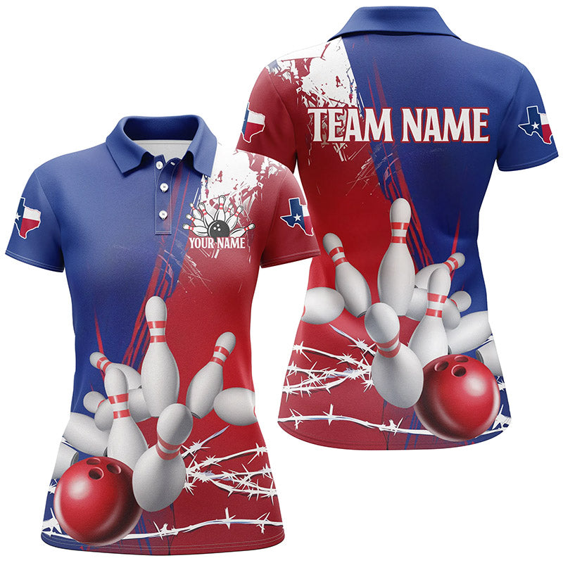 Custom Texas Ladies Bowling Shirt, Barbed Wire Texas Flag Bowling Team Shirt Bowler Outfit  IPHW7550