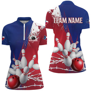 Custom Texas Ladies Bowling Shirt, Barbed Wire Texas Flag Bowling Team Shirt Bowler Outfit  IPHW7550