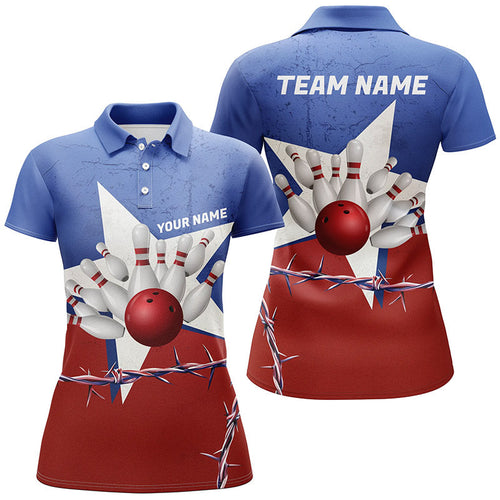 Custom Texas Ladies Bowling Shirt, Barbed Wire Texas Flag Bowling Team Shirt Bowler Outfit  IPHW7552