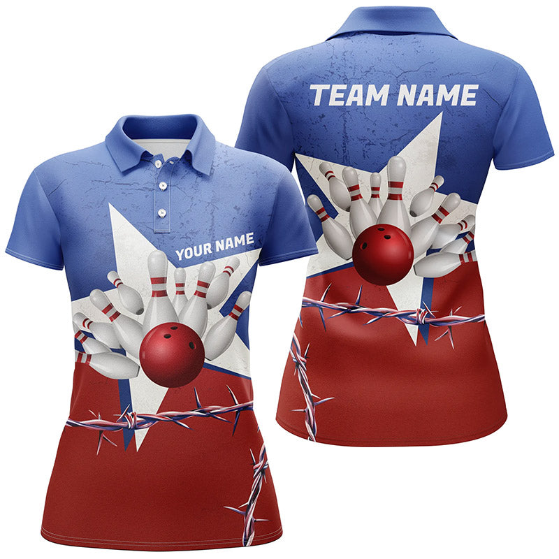 Custom Texas Ladies Bowling Shirt, Barbed Wire Texas Flag Bowling Team Shirt Bowler Outfit  IPHW7552