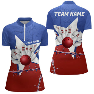 Custom Texas Ladies Bowling Shirt, Barbed Wire Texas Flag Bowling Team Shirt Bowler Outfit  IPHW7552