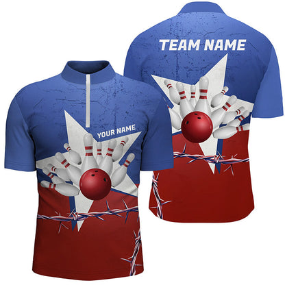 Custom Texas Bowling Shirts For Men, Barbed Wire Texas Flag Bowling Team Shirt Bowler Outfit  IPHW7552