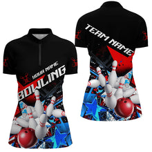 Load image into Gallery viewer, Red White And Blue Stars Custom US Bowling Shirts For Women, Patriotic Bowling Team Shirts IPHW7554