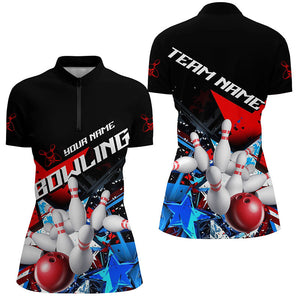 Red White And Blue Stars Custom US Bowling Shirts For Women, Patriotic Bowling Team Shirts IPHW7554