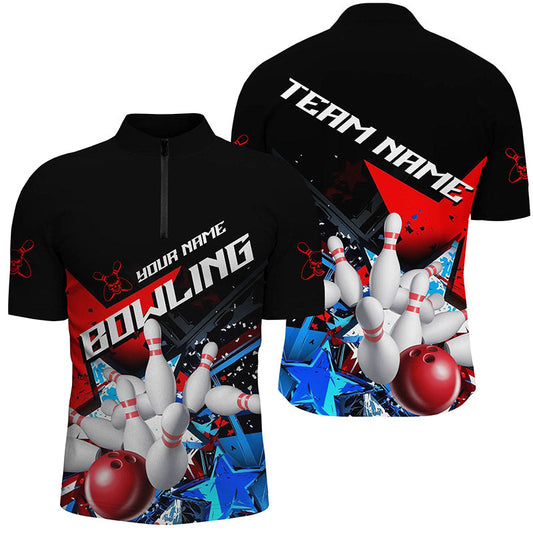 Red White And Blue Stars Custom US Bowling Shirts For Men, Patriotic Bowling Team Shirts IPHW7554