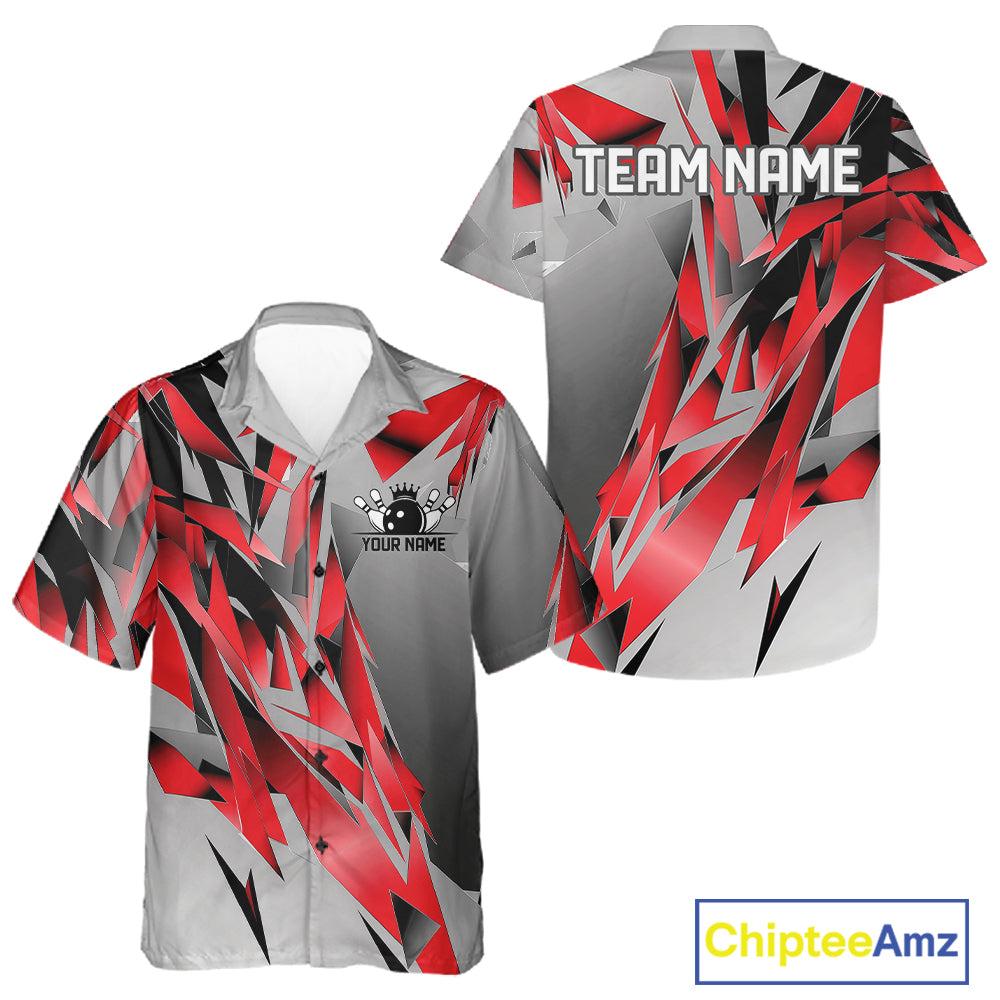 Red And Gray Custom Bowling Jersey, Matching Bowling Team Men And Women Button Up Shirt Bowler Gift IPHW12250