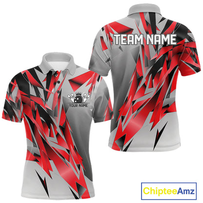 Red And Gray Custom Bowling Jersey, Matching Bowling Team Men Polo Shirt Bowler Gift IPHW12250