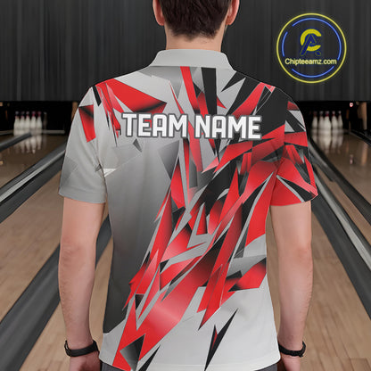 Red And Gray Custom Bowling Jersey, Matching Bowling Team Men Polo Shirt Bowler Gift IPHW12250
