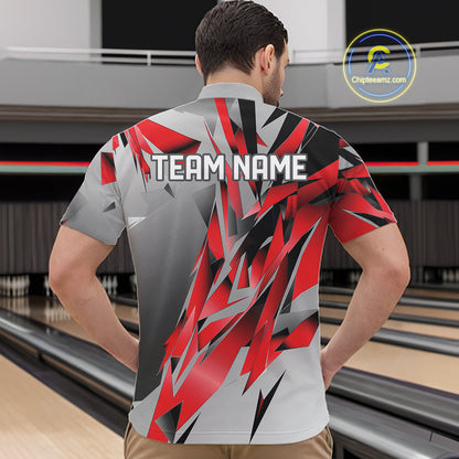 Red And Gray Custom Bowling Jersey, Matching Bowling Team Men Quarter Zip Shirt Bowler Gift IPHW12250