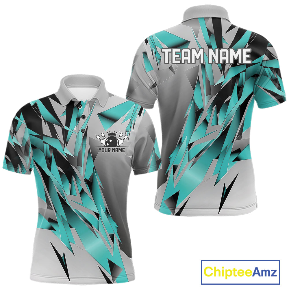 Turquoise Blue Custom Bowling Jersey, Matching Bowling Team Men Polo Shirt Bowler Gift IPHW12251