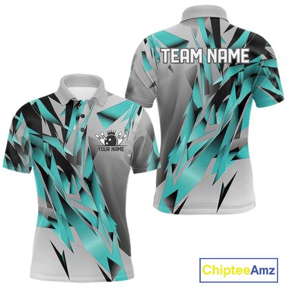 Turquoise Blue Custom Bowling Jersey, Matching Bowling Team Men Polo Shirt Bowler Gift IPHW12251