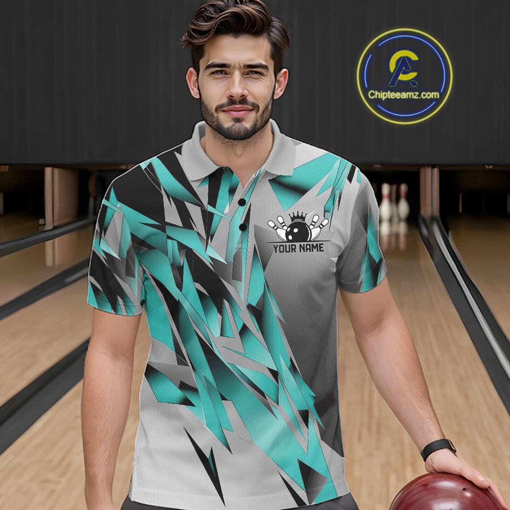 Turquoise Blue Custom Bowling Jersey, Matching Bowling Team Men Polo Shirt Bowler Gift IPHW12251