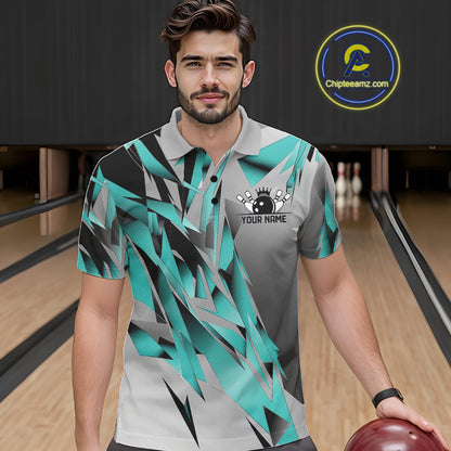 Turquoise Blue Custom Bowling Jersey, Matching Bowling Team Men Polo Shirt Bowler Gift IPHW12251