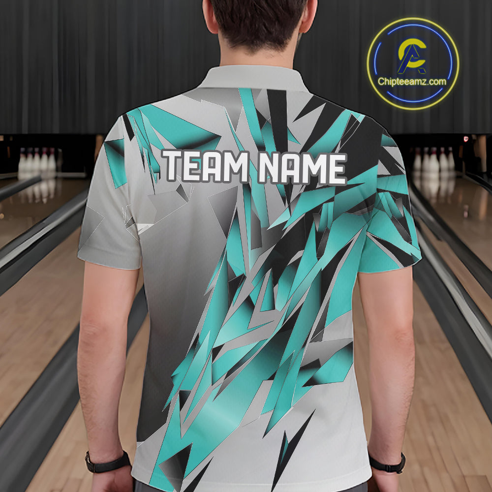 Turquoise Blue Custom Bowling Jersey, Matching Bowling Team Men Polo Shirt Bowler Gift IPHW12251