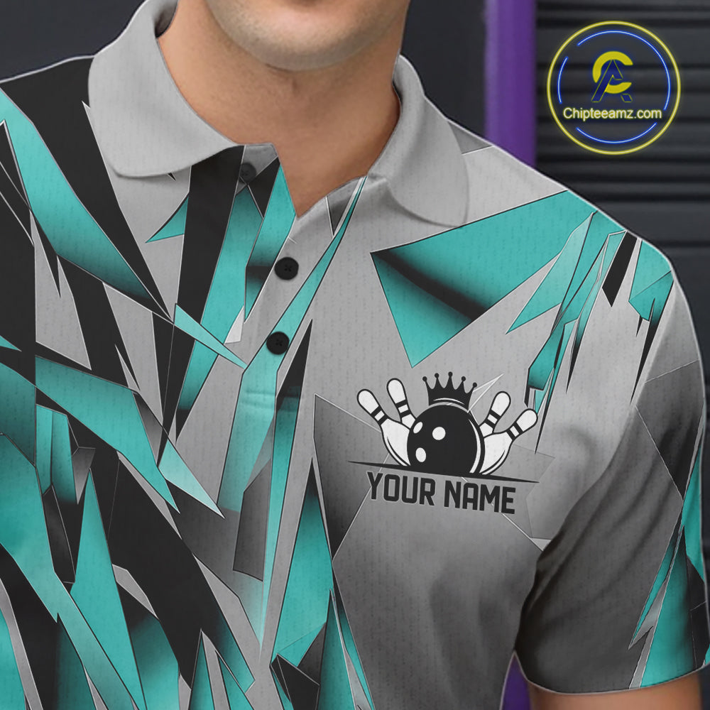 Turquoise Blue Custom Bowling Jersey, Matching Bowling Team Men Polo Shirt Bowler Gift IPHW12251
