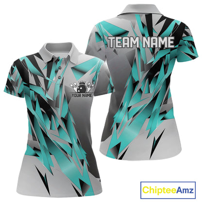 Turquoise Blue Custom Bowling Jersey, Matching Bowling Team Women Polo Shirt Bowler Gift IPHW12251
