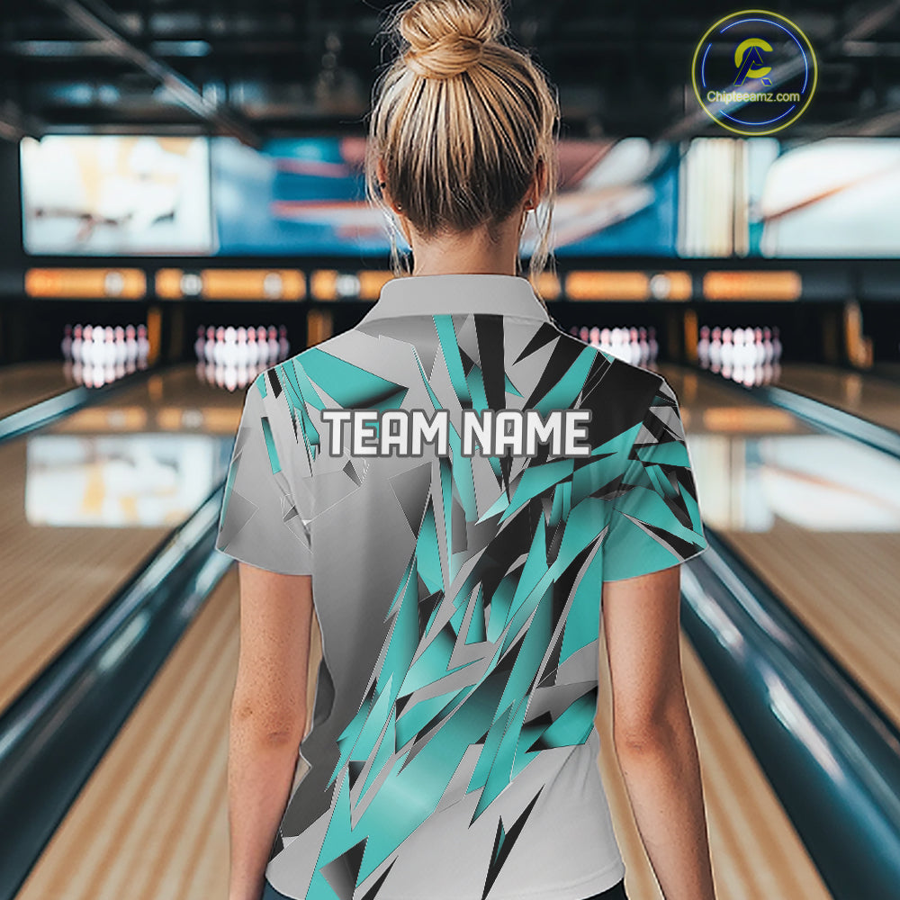 Turquoise Blue Custom Bowling Jersey, Matching Bowling Team Women Polo Shirt Bowler Gift IPHW12251