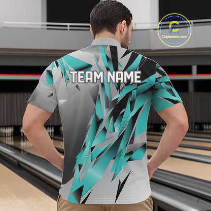Turquoise Blue Custom Bowling Jersey, Matching Bowling Team Men Quarter Zip Shirt Bowler Gift IPHW12251
