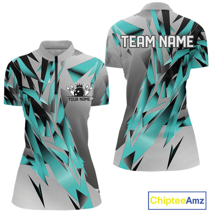 Turquoise Blue Custom Bowling Jersey, Matching Bowling Team Women Quarter-Zip Shirt  IPHW12251