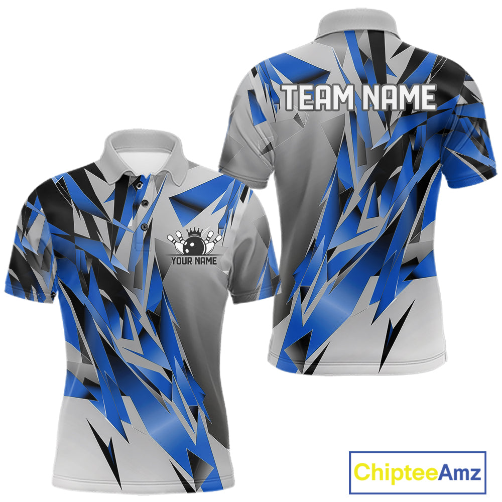 Blue And Gray Custom Bowling Jersey, Matching Bowling Team Men Polo Shirt Bowler Gift IPHW12252