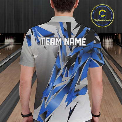 Blue And Gray Custom Bowling Jersey, Matching Bowling Team Men Polo Shirt Bowler Gift IPHW12252