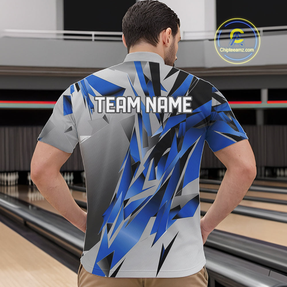 Blue And Gray Custom Bowling Jersey, Matching Bowling Team Men Quarter Zip Shirt Bowler Gift IPHW12252