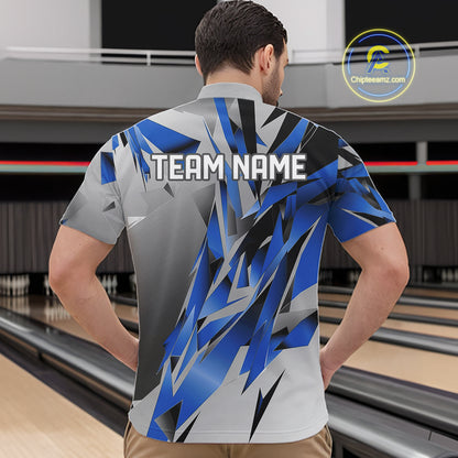 Blue And Gray Custom Bowling Jersey, Matching Bowling Team Men Quarter Zip Shirt Bowler Gift IPHW12252